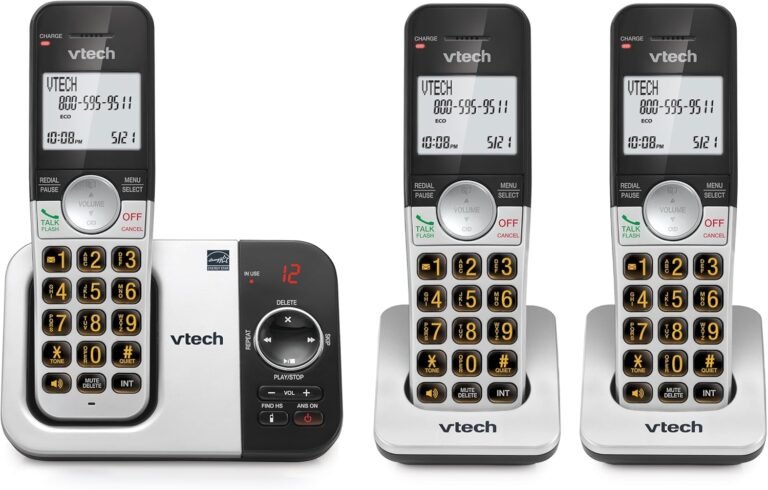 VTech 3-Handset Cordless Cellphone with Answering Machine, with Giant Show and Massive Buttons Caller ID, Full-Duplex Speakerphone, Final 10 Quantity Redial, Straightforward to make use of VG232-3