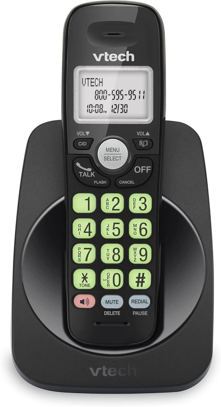 [New] VTech VG131-11 DECT 6.0 Cordless Cellphone – Bluetooth Connection, Blue-White Show, Large Buttons, Full Duplex, Caller ID, Straightforward Wall Mount, 1000ft Vary (Black)