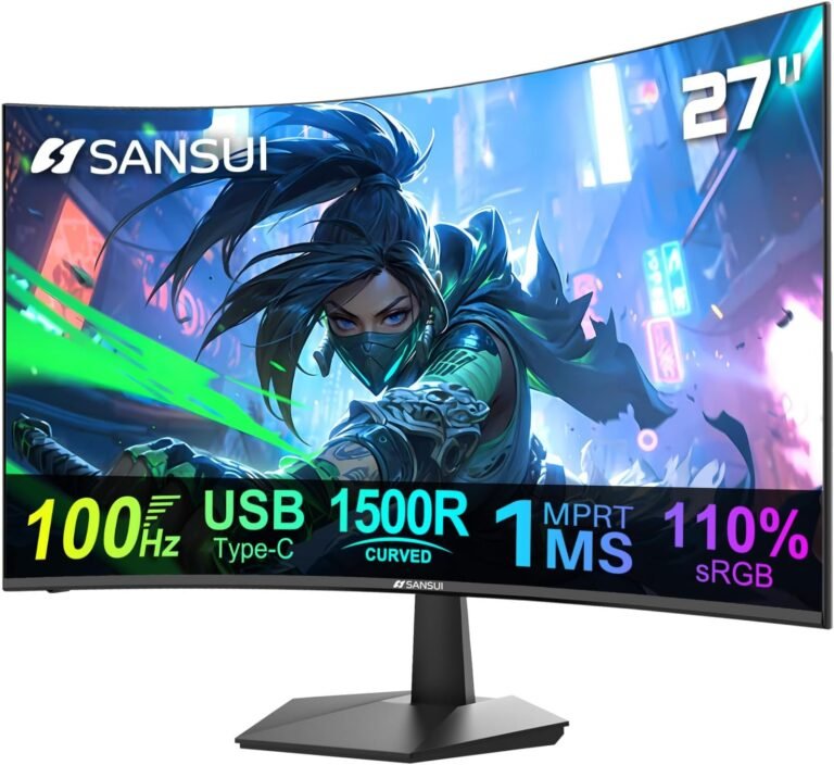 SANSUI Curved Monitor 27 inch 100Hz USB Kind-C Pc Monitor with Audio system Constructed in丨FHD 1080p丨HDR丨110% sRGB丨1500R丨VESA Appropriate,for Pill,Desktop,Laptop computer and PC Work Gaming (ES-27C1)