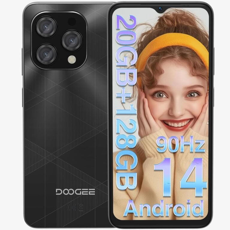 DOOGEE N55PLUS Unlocked Cellphone Android 14, 20GB RAM+128GB ROM/1TB Cell Cellphone, 90Hz 6.56″ HD+ Smartphone, 5150mAh, Twin SIM 4G/Octa-Core 12nm/Widevine L1/ Face Unlock/OTG/ATT/T-Cell, Black