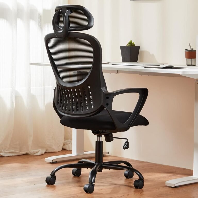 Sweetcrispy Workplace Pc Desk Chair, Ergonomic Excessive-Again Mesh Rolling Work Chairs with Wheels and Adjustable Headrests, Snug Lumbar Help, Comfortable Armrest for Dwelling, Bed room, Examine,Black