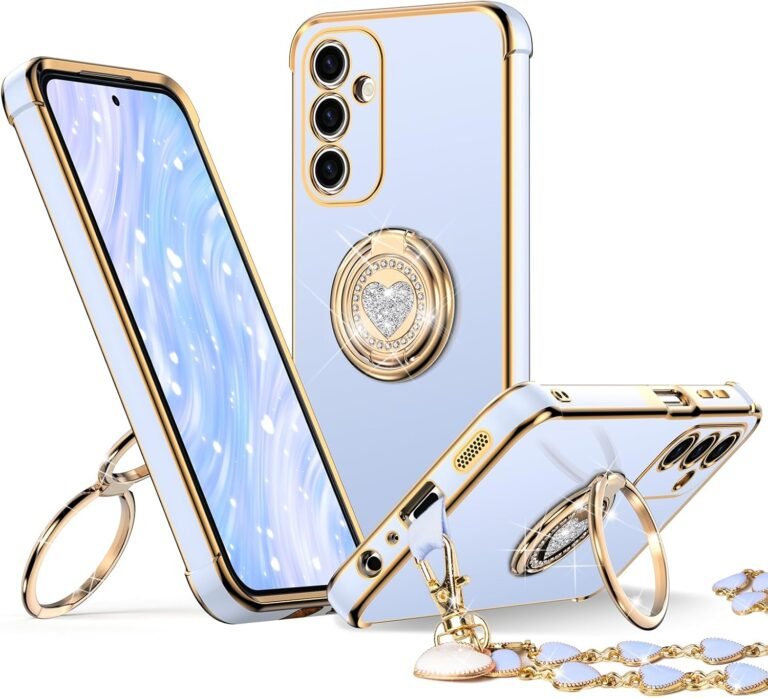 XYZ for Galaxy A35 5G Case with Stand, Samsung A35 Cellphone Case with Double Ring, Girls Women Bling Luxurious Protecting Cellphone Case Coronary heart for Samsung Galaxy A35, Blue