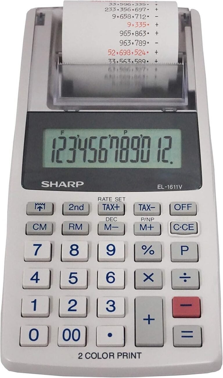 Sharp EL-1611V Handheld Moveable Cordless 12 Digit Massive LCD Show Two-Colour Printing Calculator with Tax Features, 191 x 99 x 42 mm