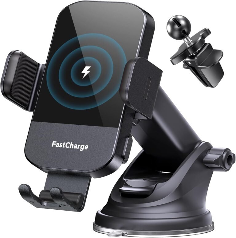 CHGeek Wi-fi Automotive Charger, 15W Quick Charging Auto Clamping Automotive Charger Telephone Mount Telephone Holder match for iPhone 16 15 14 13 12 Professional Max 11 XR XS, Samsung Galaxy S24 Extremely S23 S22 S21, S20, S10+, Black