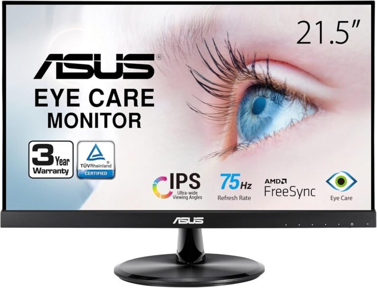 ASUS VP229Q 21.5” Monitor, 1080P Full HD, 75Hz, IPS, FreeSync/Adaptive-Sync, Eye Care, HDMI DisplayPort VGA, Frameless, VESA Wall Mountable BLACK