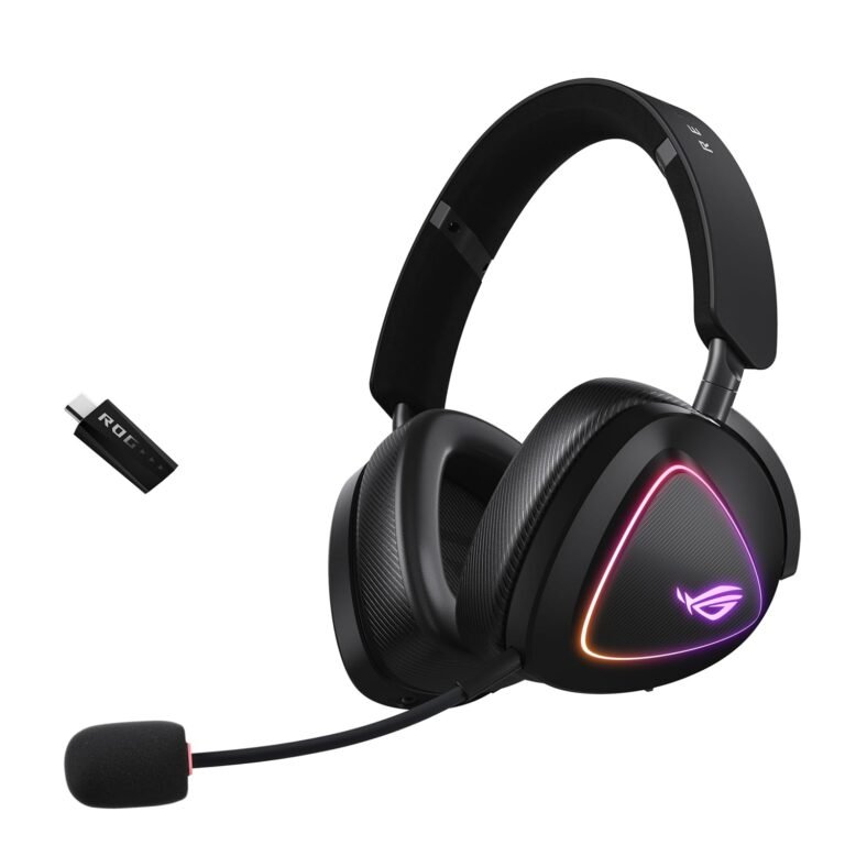ASUS ROG Delta II Wi-fi Gaming Headset (BT, ROG SpeedNova 2.4GHz, 3.5mm, 50mm Titanium-Plated Drivers, 10mm Tremendous-Wideband Mic, 110HR Battery, DualFlow Audio, for PC, Swap, PS5, Xbox)- Black