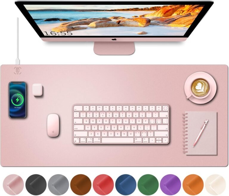 Desk Mat with Wi-fi Charging, Pink Mouse Pad with Wi-fi Charger, Desk Pad Desk Matt for Desktop, Mousepad Gaming Giant Mouse Pad, Leather-based Laptop Mouse Pad for Keyboard and Mouse, 32″ x 16″