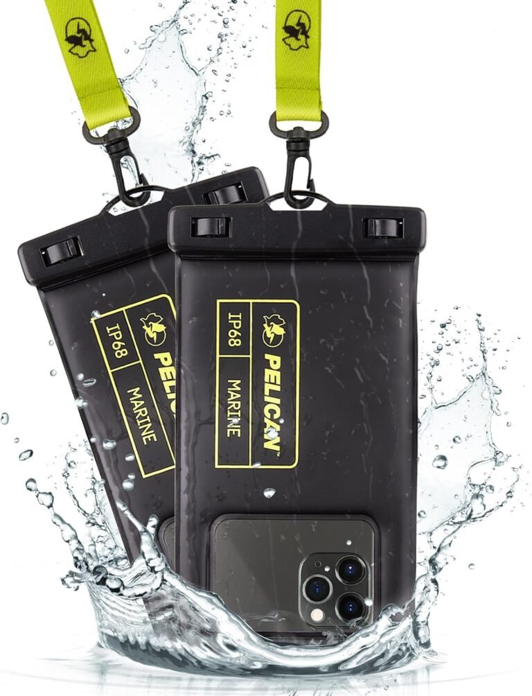 Pelican 2 Pack Marine – IP68 Waterproof Telephone Pouch (Common Measurement)-Floating Waterproof Telephone Case for iPhone 16 Professional Max/ 15 Professional Max/ 14 Professional Max/ 13 – Removable Lanyard – Black/Hello-Vis Yellow