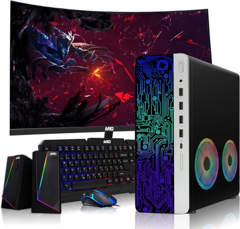 HP G4 Desktop Pc PC AMD Professional A10-9700 R7, 16GB RAM, 512GB SSD, 24 Inch Curved Monitor, RGB Speaker, Gaming Keyboard with AI-Enabled Copilot Key Mouse, 2X ARGB Fan WiFi, Win 10 Professional (Renewed)