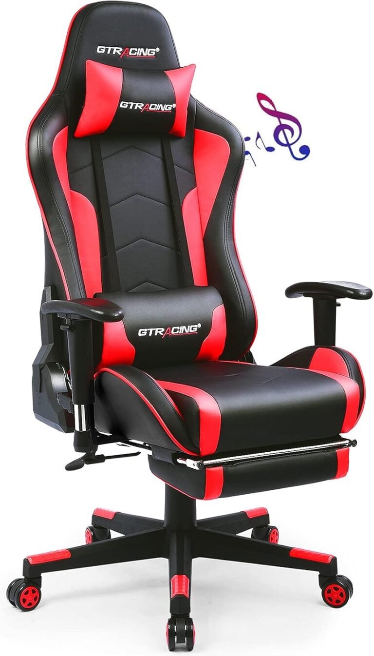 GTRACING Gaming Chair with Footrest Audio system Video Recreation Chair Bluetooth Music Heavy Obligation Ergonomic Pc Workplace Desk Chair Purple