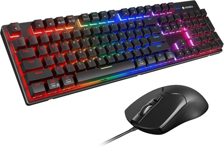 KOORUI Mechanical Gaming Keyboard and Mouse Combo,104Key Wired Mechanical Keyboard with RGB LED Backlit,PC Gaming Keyboard with Ergonomic 4DPI Excessive-Decision Mouse for PC/Laptop computer (Black)