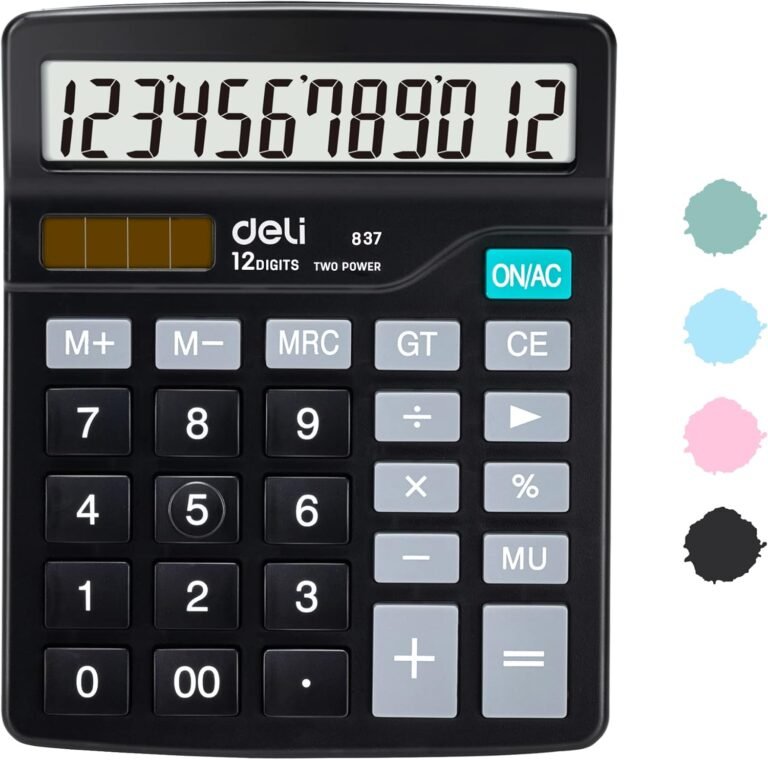 Calculator, Deli Commonplace Operate Desktop Calculators with 12 Digit Giant LCD Show and Delicate Button, Photo voltaic Battery Twin Energy Workplace Calculator, Black