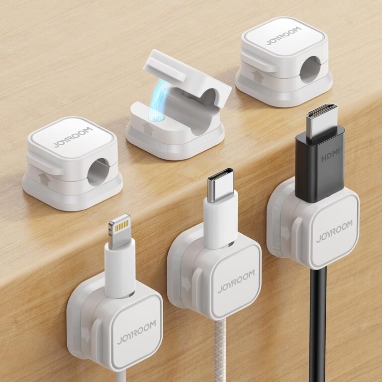 6 Pack Magnetic Cable Clips [Cable Smooth Adjustable] Twine Holder, Below Desk Cable Administration, JOYROOM Adhesive Wire Holder Keeper Organizer for House Workplace Desk Cellphone Automobile Wall Desktop Nightstand