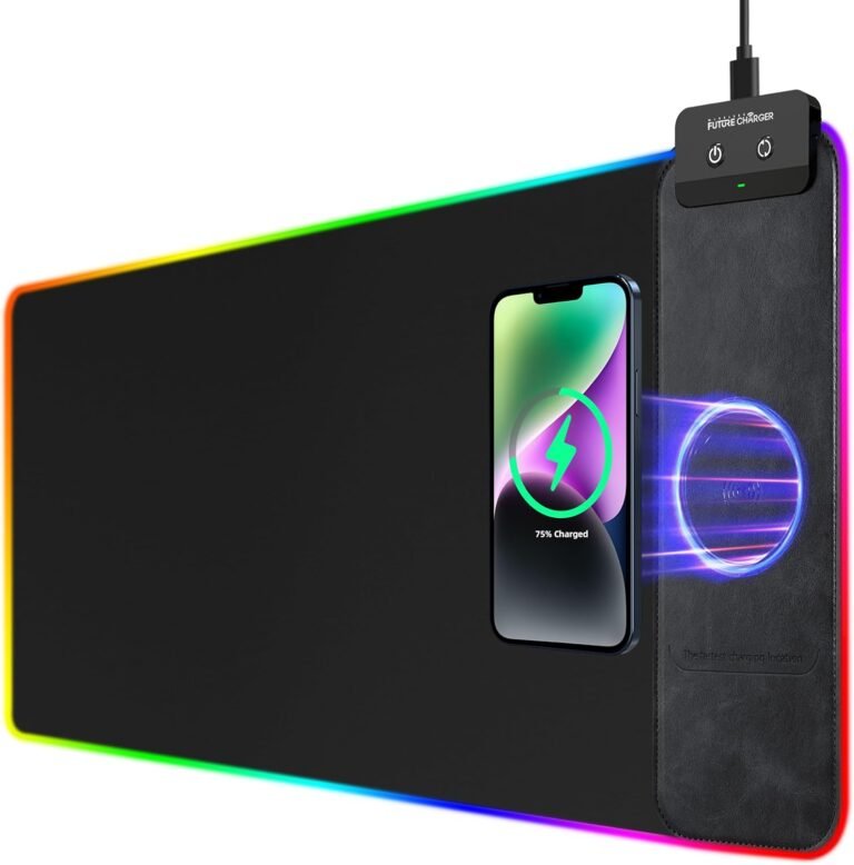 RGB Gaming Mouse Pad with Wi-fi Charging 10W – 31.5″x11.8″ X-Giant Desk Mat for Laptop computer/PC/Keyboard, 9 Gentle Modes, Non-Slip Rubber Base, Waterproof, Black