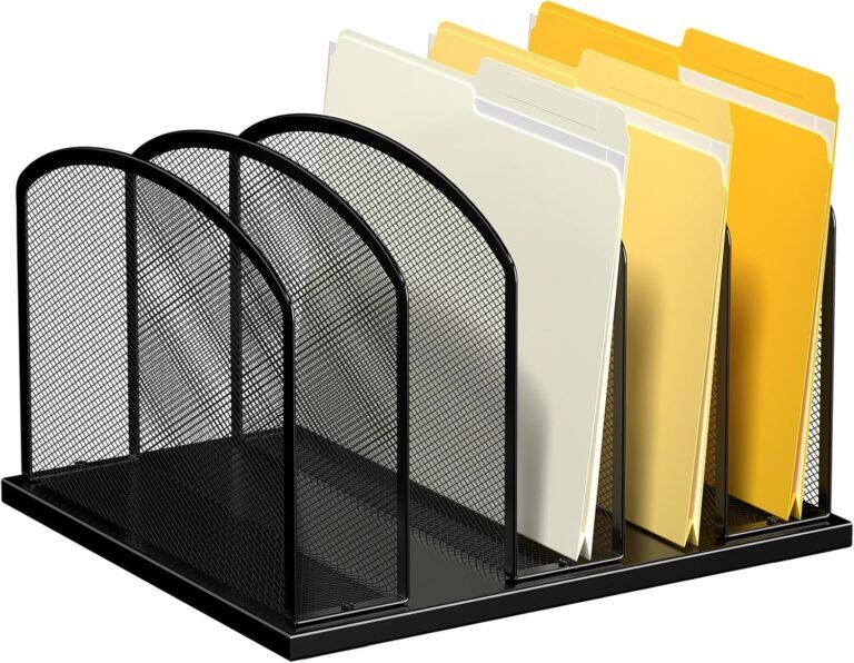 Massive Measurement Desk File Organizer, Steel Mesh Vertical Desktop File Holder, 5-Part file organizer for Desk Residence Workplace (1 Pack), Black
