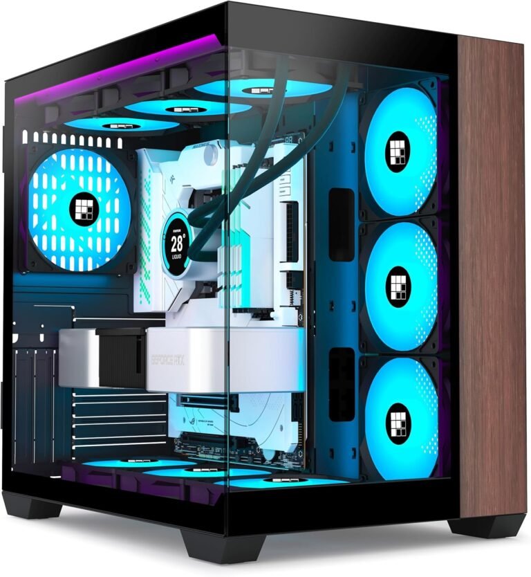PC Case -Wooden Walnut Entrance Pane, Pre-Put in 3 PWM ARGB Fan, ATX Mid-Tower Gaming PC Case, 270° Panoramic Glass, Kind-C, M9 Black