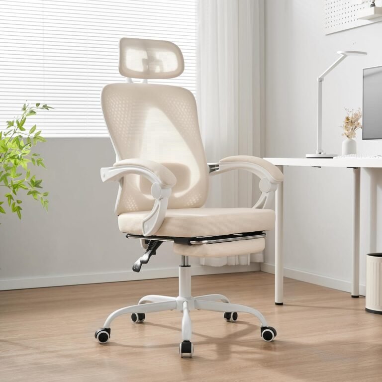 Ergonomic Workplace Chair, Adjustable Lumbar Help, 400LBS Capability, White Laptop Chair with Retractable Footrest, Breathable Mesh Again Gaming Chair Adjustable Headrest