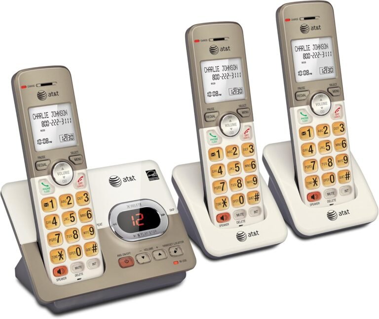 AT&T EL52313 3-Handset Cordless Cellphone with Answering System & Further-large Backlit Keys, Mild champagne, 3 Handsets
