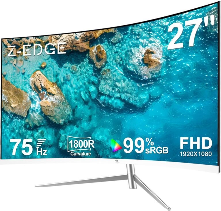 Z-Edge 27-inch Curved Gaming Monitor, Full HD 1080P 1920×1080 LED Backlight Monitor, with 75Hz Refresh Charge and Eye-Care Know-how, 178° Vast View Angle, VGA+HDMI