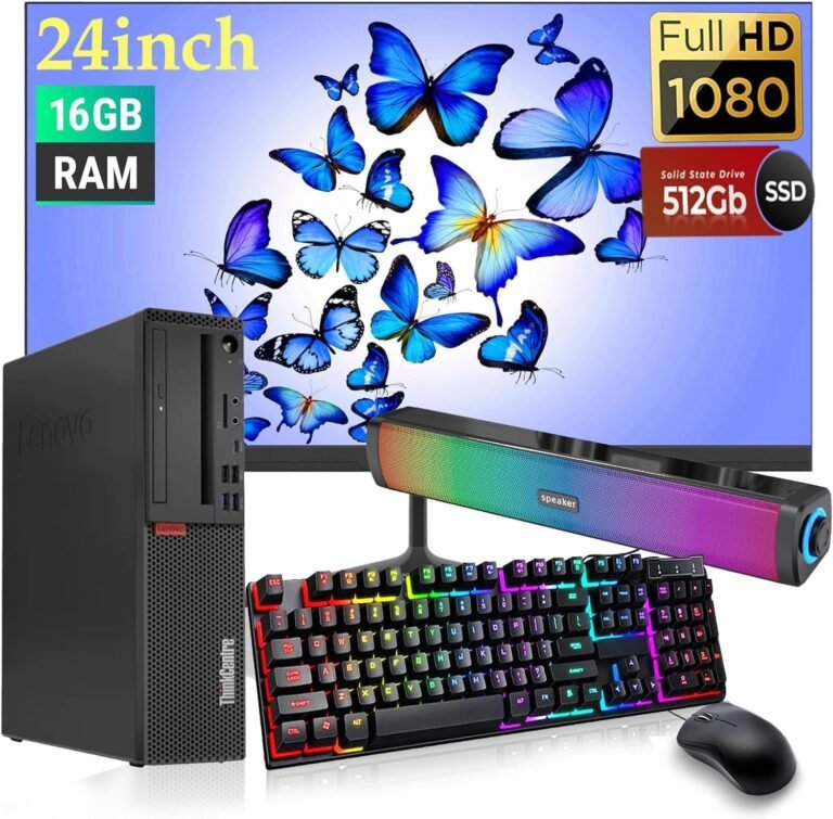 Lenovo ThinkCentre M720S SFF PC Desktop Laptop, with 24″ FHD Monitor, RGB Audio system, Intel i3-8100 3.6GHz, 16GB RAM, 512GB SSD, Keyboard&Mouse, Win10 Professional (Renewed)