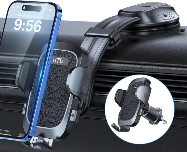 HTU【Upgraded Strongest Suction Automotive Cellphone Holder【Bendable Arm, By no means Block View】 Rotatable Cellphone Mount for Dashboard Windshield Vent,Cradle Stand for iPhone 16 15 14 13 12 Professional Max Android, Black