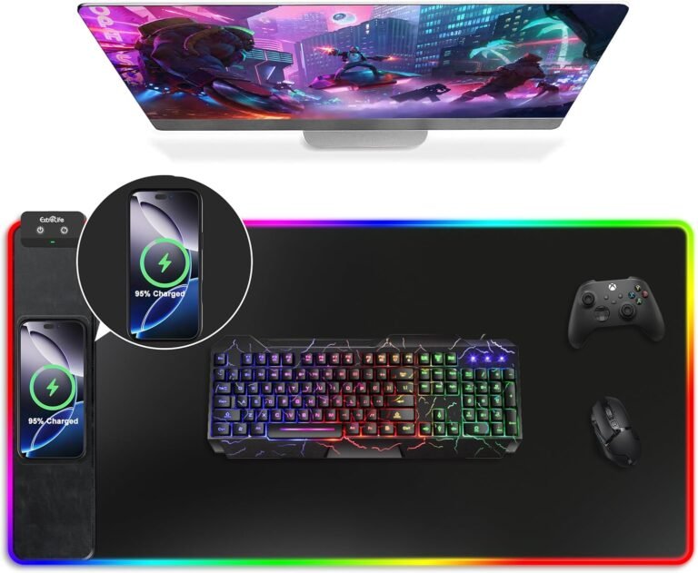 Mouse Pad with Wi-fi Charging, RGB Gaming Mousepad, Giant Desk Mat with Extremely-Clean Floor, Non-Slip Mouse Mat, Waterproof Laptop Keyboard Pad for Gaming, Desk, Workplace, PC, 800x400x4MM, Black