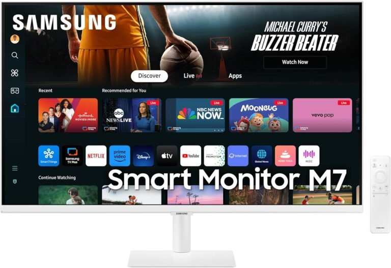 SAMSUNG 32-Inch M7 (M70D) Sequence 4K UHD Good Monitor with Streaming TV, Audio system, HDR10, USB-C, A number of Ports, Gaming Hub, SolarCell Distant, Imaginative and prescient Accessibility Instruments, LS32DM703UNXZA, 2024, White