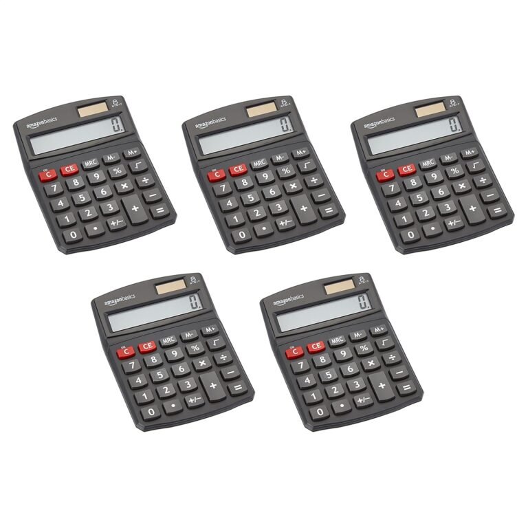 Amazon Fundamentals LCD 8-Digit Desktop Calculator, Black – 5 Pack