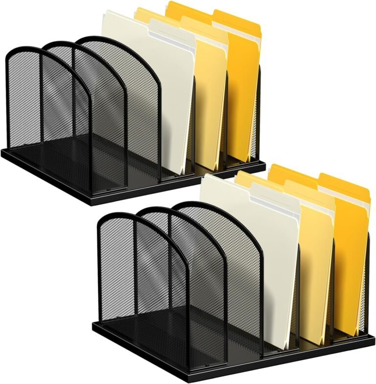 Giant Measurement Desk File Organizer, Steel Mesh Vertical Desktop File Holder, 5-Part file organizer for Desk House Workplace (2 Pack), Black