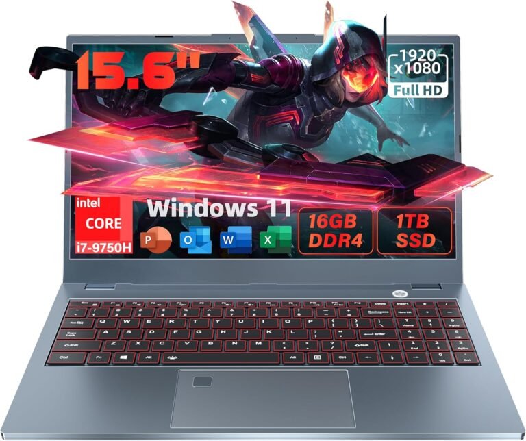 15.6”Laptop computer Intel Core i7-9750H (6C/12T) 16GB DDR4 RAM 1TB NVMe SSD Gaming Laptop computer,Intel UHD Graphics 630 Win11 Professional PC,1920 * 1080 FHD IPS Show,BT4.2,WiFi 5,Type_C,6000Mah Battery(16+1TB)