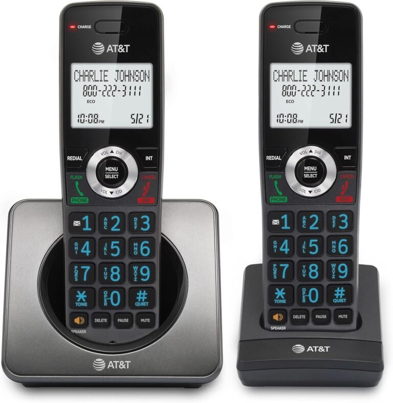 AT&T GL2101-2 DECT 6.0 2-Handset Cordless Dwelling Telephone with Name Block, Caller ID, Full-Duplex Handset Speakerphone, 2″ White Backlit Show, Lighted Keypad (Graphite & Black)