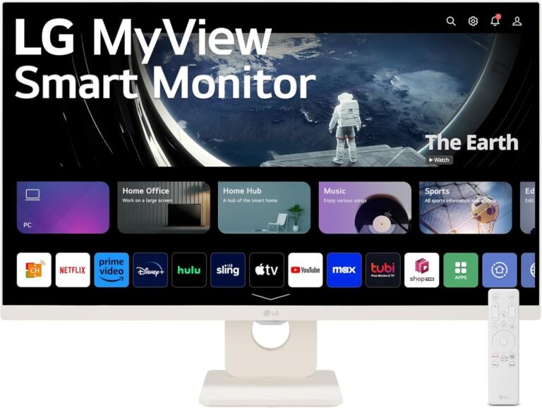 LG 27SR50F-W MyView Sensible Monitor 27-Inch FHD (1920×1080) IPS Show, webOS 23, HDR 10, x2 Constructed-in Audio system, AirPlay 2, Display screen Share, Bluetooth, ThinQ App, Distant Management, White