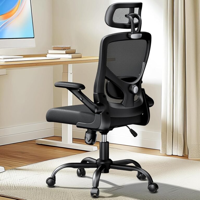 Marsail Ergonomic Mesh Workplace Chair Excessive Again Desk Chair Adjustable Lumbar Help with Headrest Flip-Up Liftable Arms Swivel Pc Job Chair for Huge and Tall Individuals