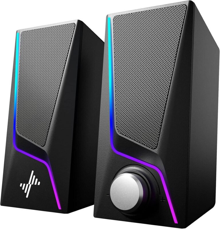 Laptop Audio system, PC Audio system with 6 Lighting Modes, USB Powered Laptop Audio system for Desktop Monitor with 2 Bass-Enhance Ports, 2 Speaker Items, and three.5mm Aux-in Cable for PC, Laptop computer, Pill, Telephone