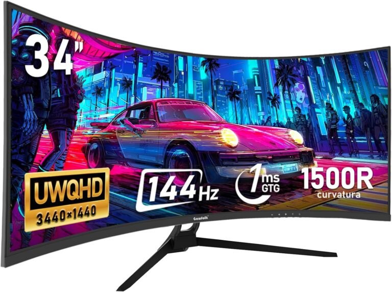 34 Inch Ultrawide Curved 144Hz Gaming Pc Monitor 1500R PC Display、21:9 UWQHD (3440×1440),Adaptive Sync,178° Viewing Angle,Show Port、HDMI,Appropriate with Wall mounting – Black