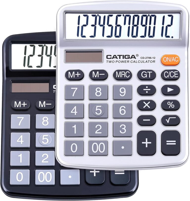 CATIGA Desktop Calculator (2 Pack) 12 Digit with Massive LCD Show and Delicate Button, Photo voltaic and Battery Twin Energy, Normal Perform for Workplace, Residence, Faculty, CD-2786 (Black/Silver)