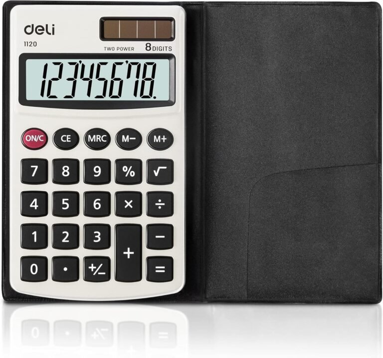 Calculator, Deli Normal Perform Fundamental Calculators, Photo voltaic Battery Twin Energy Workplace Calculator with Cowl, Steel Panel