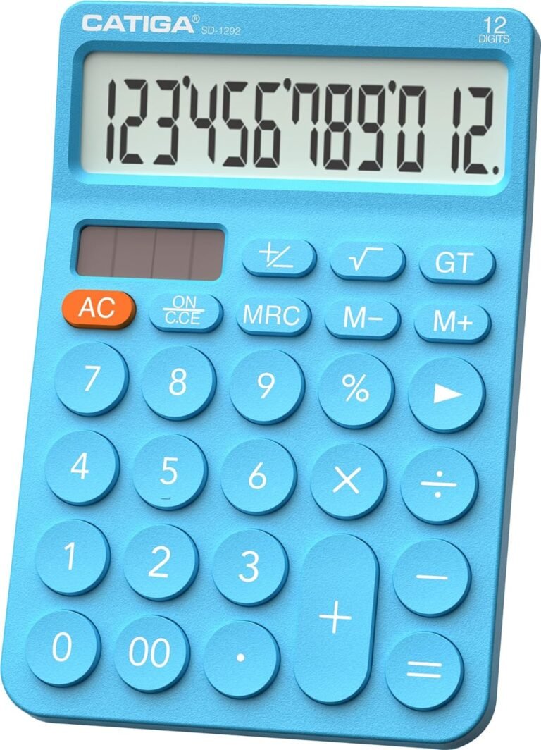 CATIGA 12 Digit Desktop Calculator with Massive LCD Show, 4 Funtions Calculator, Spherical Design Massive Button, Photo voltaic and Battery Twin Energy, Commonplace Operate for Workplace, Residence, College, SD-1292
