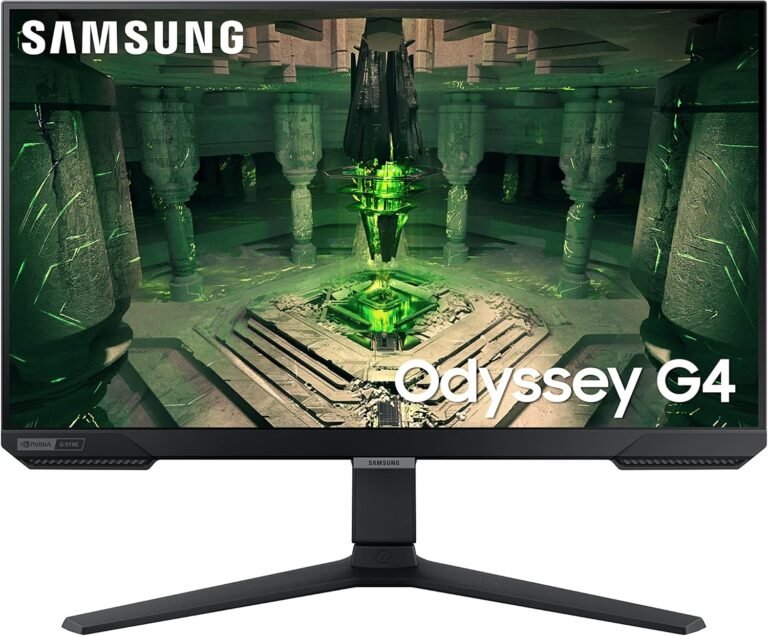 SAMSUNG 25″ Odyssey G4 Collection FHD Gaming Monitor, IPS, 240Hz, 1ms, G-Sync Appropriate, AMD FreeSync Premium, HDR10, Ultrawide Sport View, DisplayPort, HDMI, Absolutely Adjustable Stand, LS25BG402ENXGO
