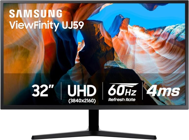 Samsung 32″ UJ59 Sequence 4K UHD (3840×2160) Pc Monitor, HDMI, Show Port, Eye Saver/Flicker Free Mode, Sport Mode, Slim Bezels, AMD FreeSync, LU32J590UQNXZA, Black