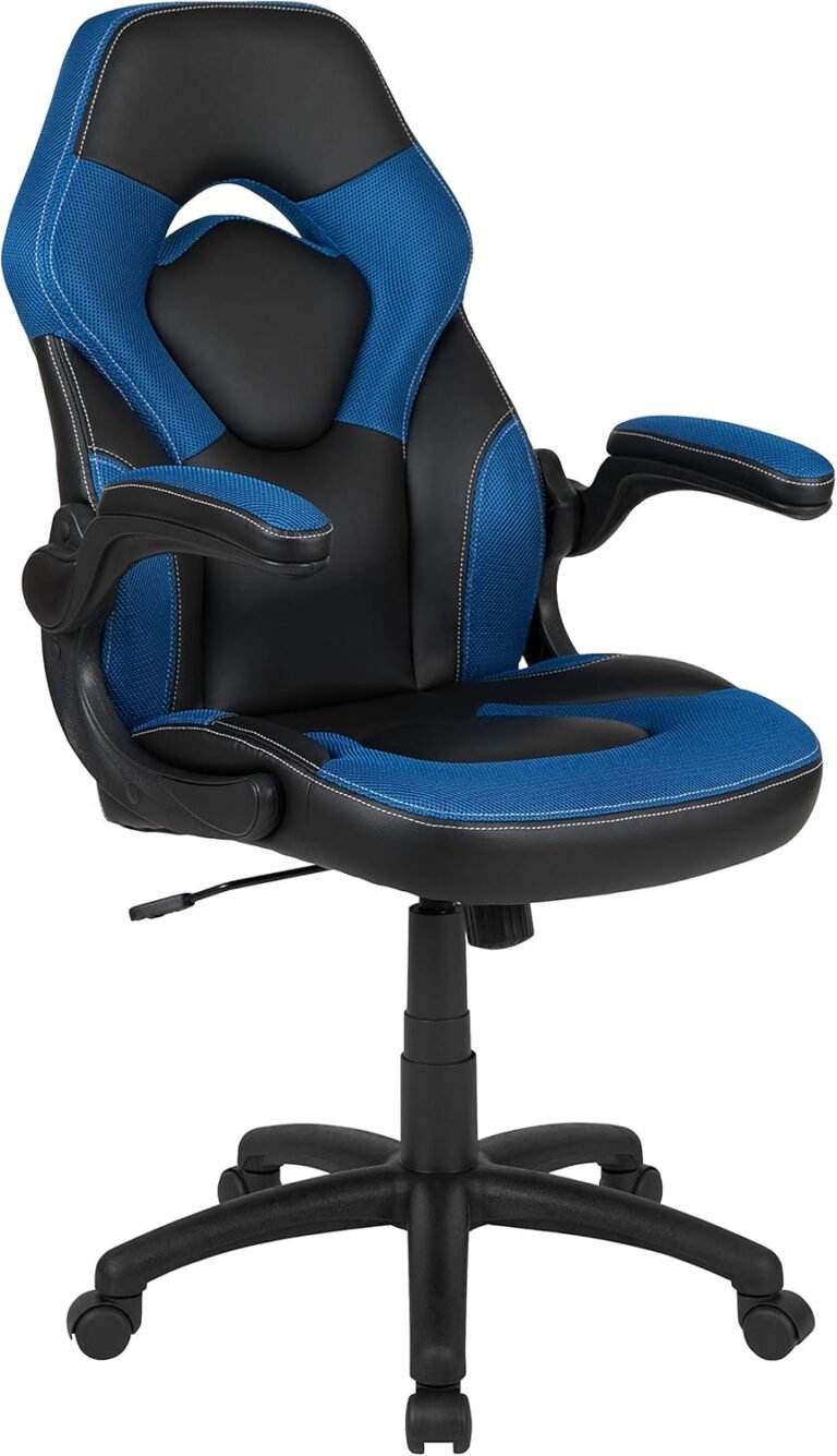 Flash Furnishings X10 Excessive-Again LeatherSoft Racing Type Gaming Chair with Flip-Up Arms, Ergonomic Padded Swivel Pc Chair, Blue/Black