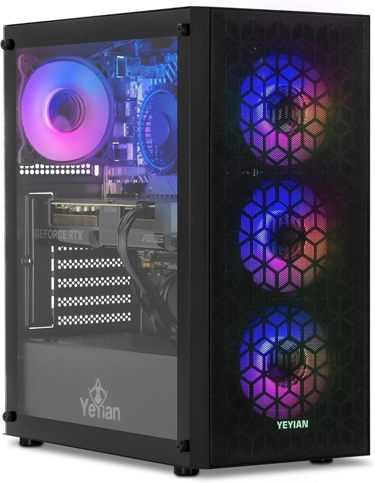 YEYIAN Yumi Gaming PC Desktop, AMD Ryzen 5 5600X 4.6 GHz, Nvidia RTX 4060 8GB, 1TB NVMe SSD, 16GB DDR4 3200MHz, 650W Gold PSU, ARGB Followers, AC WiFi & Win 11 Residence