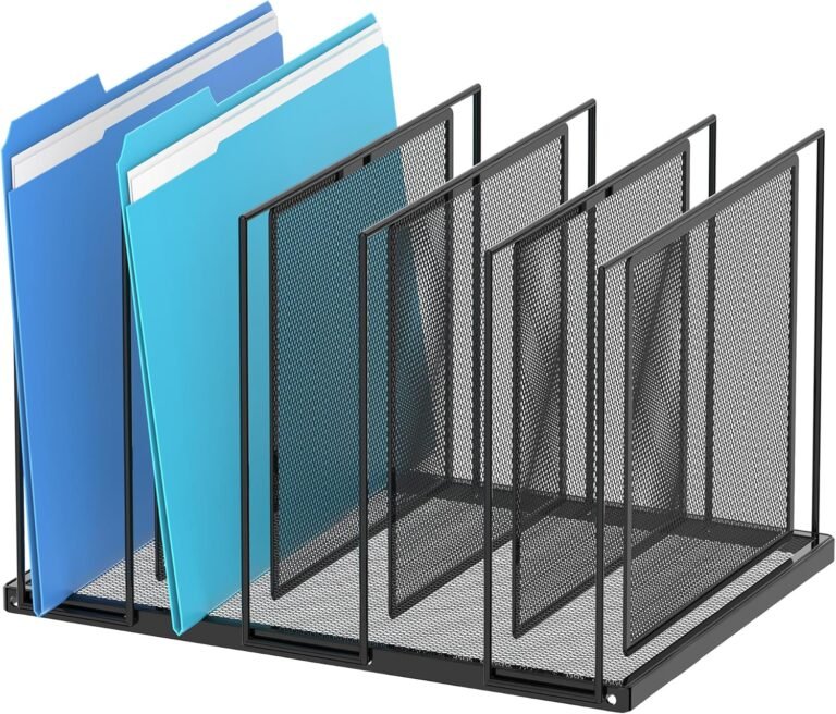 Inclined Desktop File Sorter, 5-Part Vertical File Folder, Mail Sorter Organizer for file holders, Metallic File Organizer, Desktop File Folder Organizer for Workplace Classroom, Black