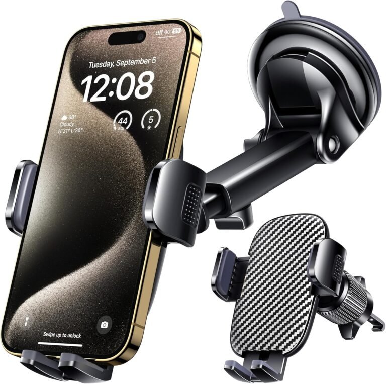 Qifutan Automobile Telephone Holder Mount Telephone Mount for Automobile Windshield Dashboard Air Vent Common Arms Free Vehicle Cell Telephone Holder Match for iPhone Smartphone Carbon Fiber