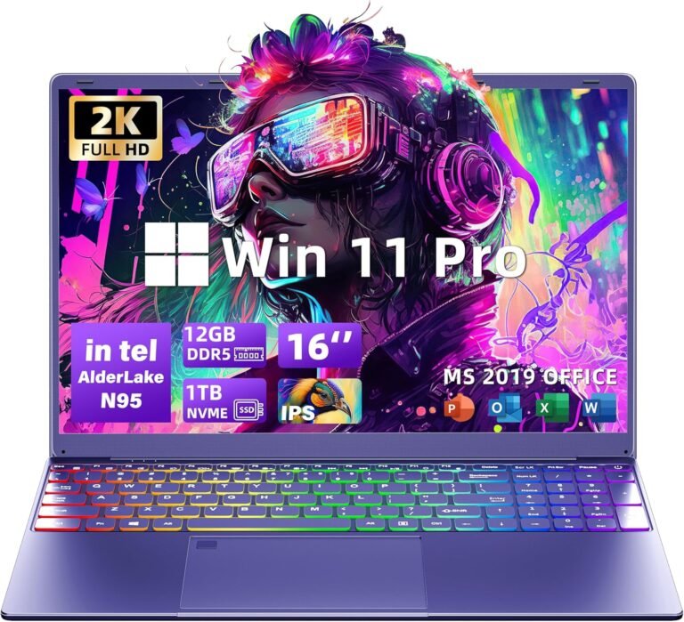 【Win 11 Professional/MS Workplace 2019】Rumtuk 16″ Purple Gaming Laptop computer Laptop,twelfth Gen Alder Lake N95 CPU,12G DDR5 RAM 1T NVMe SSD,2K 1920*1200 FHD IPS/Shade Backlit KB/Fingerprint/HDMI/WiFi/Lengthy Battery Life