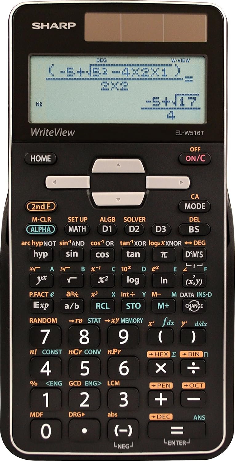 Sharp EL-W516TBSL 16-Digit Superior Scientific Calculator with WriteView 4 Line Show, Battery and Photo voltaic Hybrid Powered LCD Show, Black & White, Black and Silver, Mannequin Quantity: ELW516TBSL, Massive
