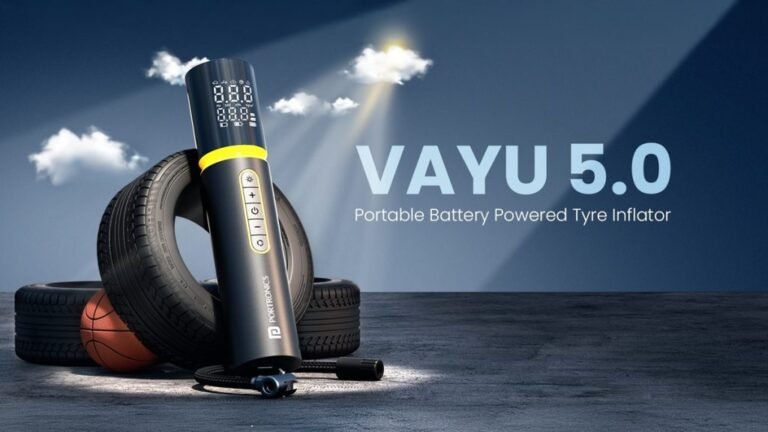 Portronics Vayu 5.0 Transportable Tire Inflator with Digital Show launched.