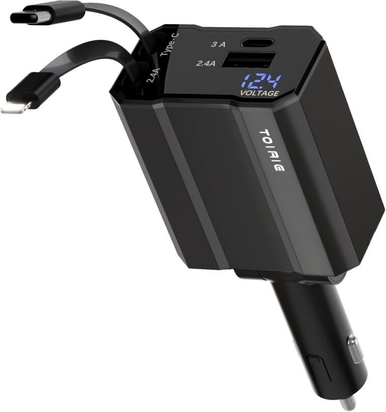[2025 Upgraded] Toiaie Retractable Automotive Charger 4 in1,66W Quick Charging,Present for Males Ladies, USBC Adapter for Cellphone 16 15 14 13 12 Samsung Android,Automotive Equipment