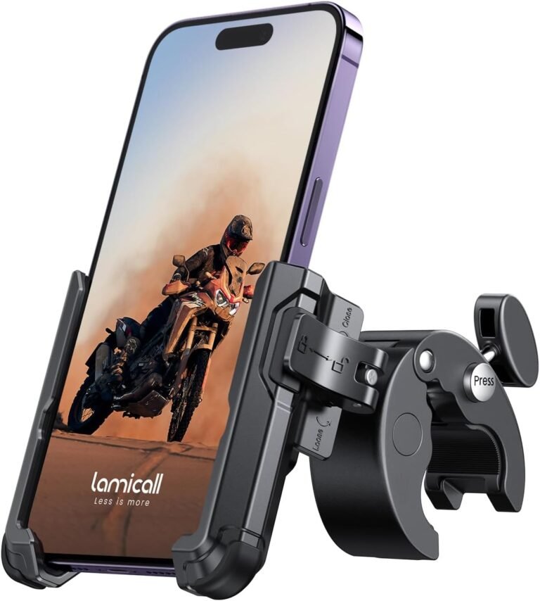 Lamicall Bike Cellphone Mount Holder – [Camera Friendly] [1s Lock] Bike Cellphone Holder Handlebar Clamp, Bicycle Scooter Cellphone Clip, for iPhone 16 Professional Max, 15 14 13, Galaxy S25 Extremely, 4.7-7″ Telephones