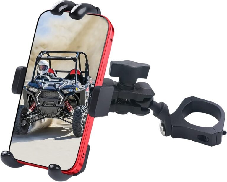 UTV Telephone Mount – 360 Adjustable Heavy Responsibility Telephone Holder Match For 1.75 to 2 Inch UTV Roll Bar Appropriate With Can-Am Maverick X3/ RZR/Ranger/Talon Pioneer 1000 For 4.0 Inch to 7.2 Inch Cell Telephone